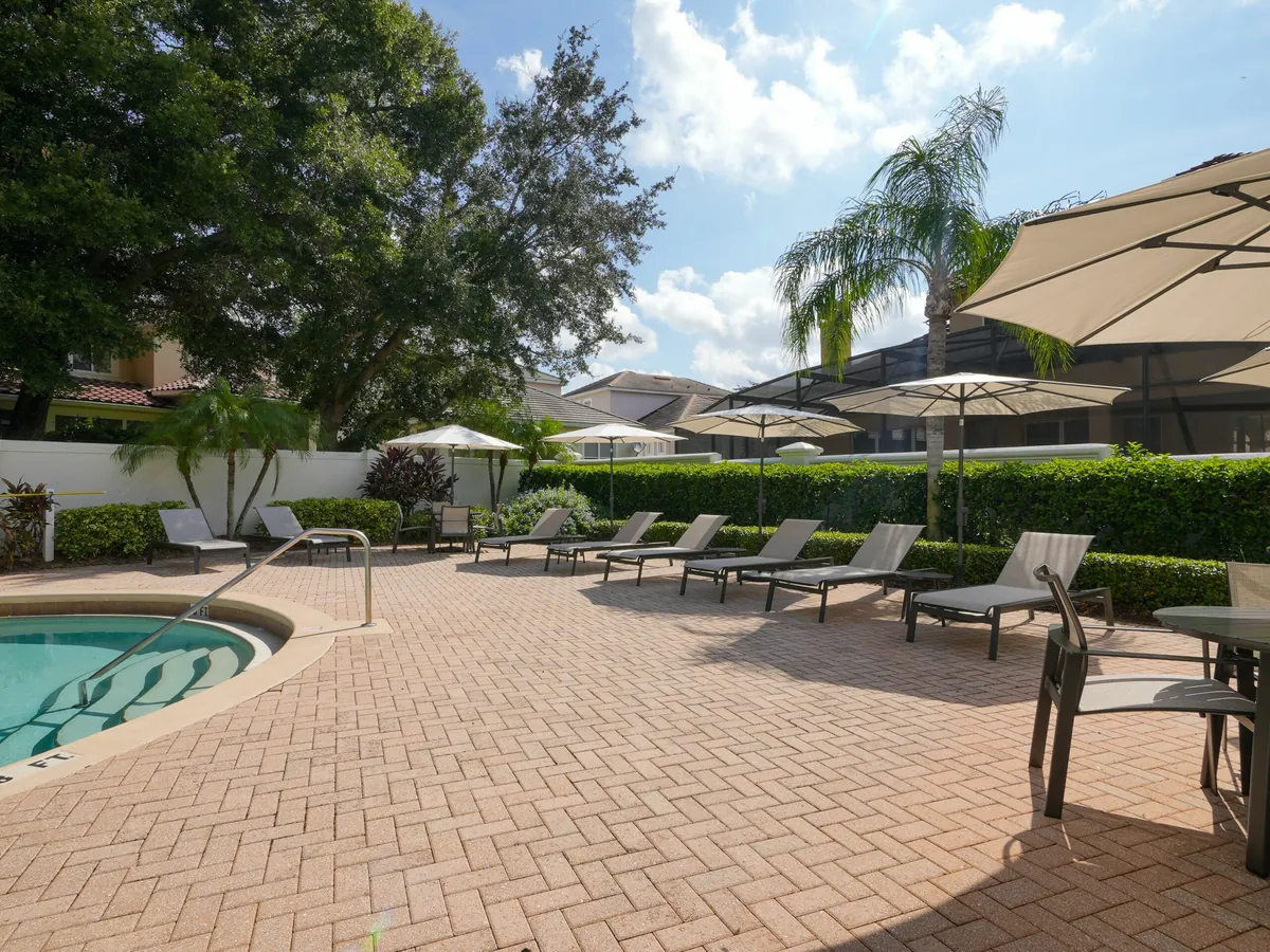 Pool deck with lounge chairs